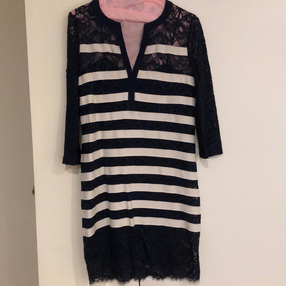 Striped navy and white BCBG dress